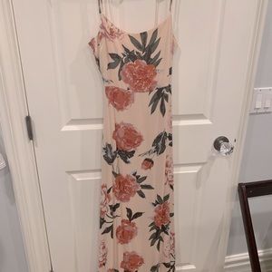 Peach and floral maxi dress